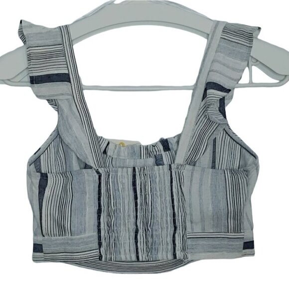 NWT PULL&BEAR stripes ruffle linen boho festival crop top - Picture 6 of 13
